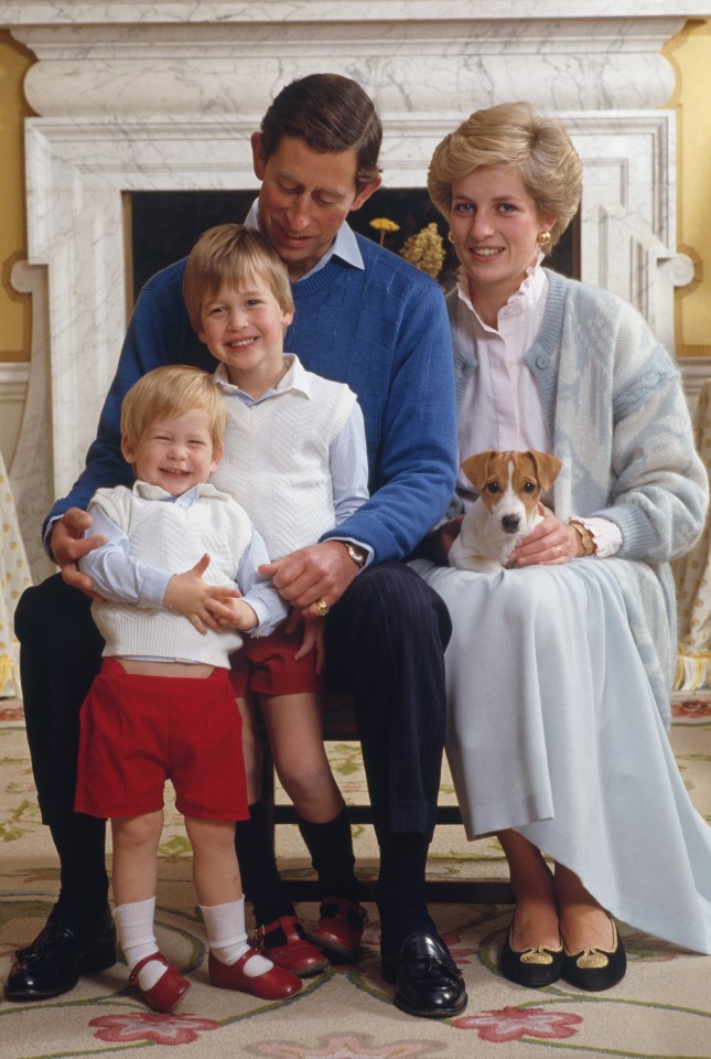 Prince Charles and Diana with sons William and Harry at home in Kensington Palace in 1986