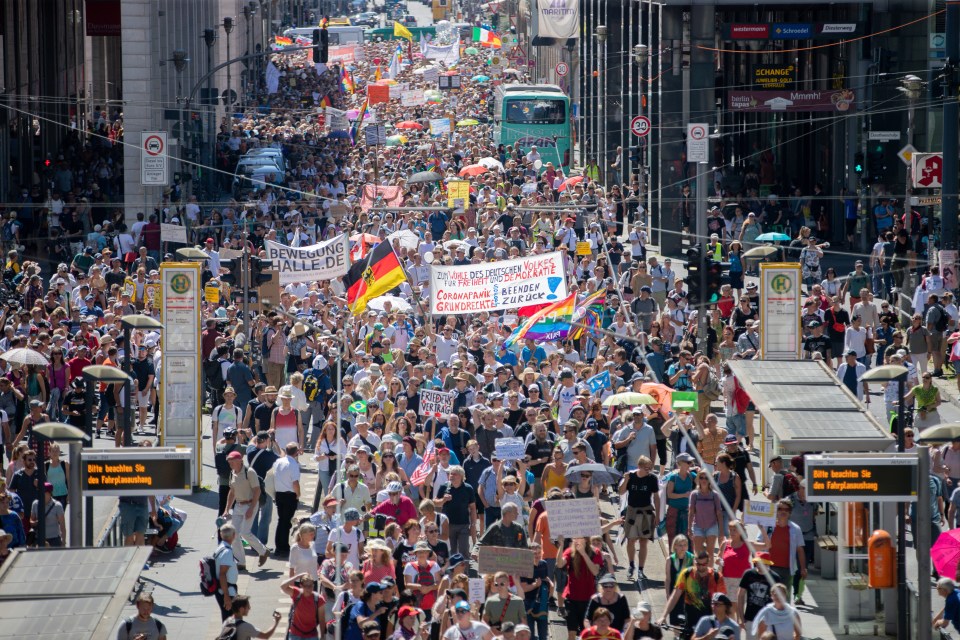 Thousands march along the ‘Friedrichstrasse’ in central Berlin