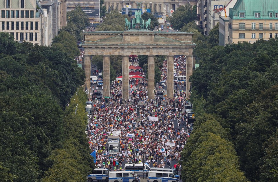 Police estimate that around 15,000 turned up to the protests in the German capital