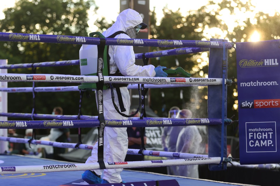 The ring was sanitised between each fight as part of the Covid-19 safety precautions