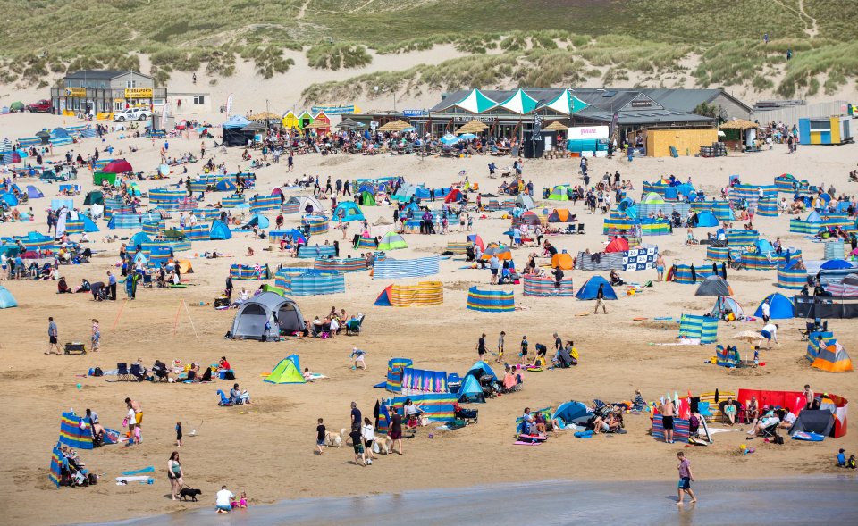 Perranporth beach full on holidaymakers on August 2