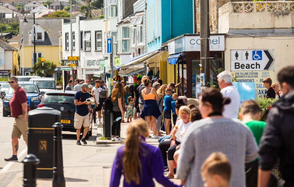 The streets of Perranporth, Cornwall, are full with tourists on August 2