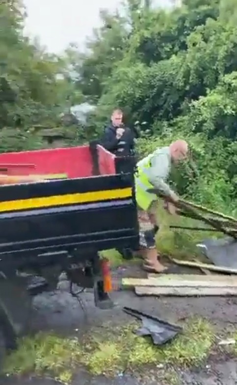 Fly-tipping is illegal and the farmer forced the men to put their rubbish back in the truck