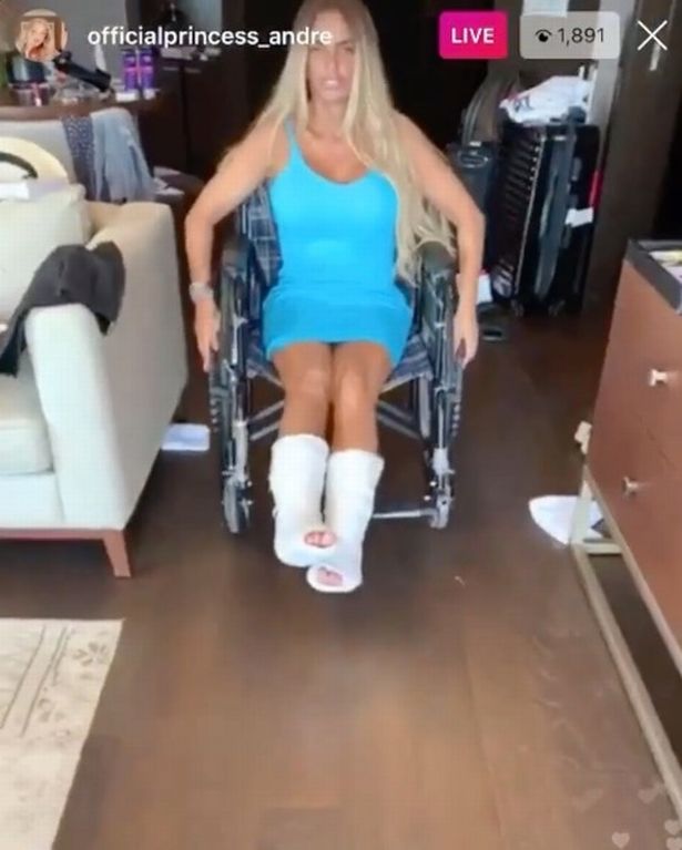 Princess filmed her mum whizzing around on her wheelchair, before she accidentally bumped one of her casts on the sofa