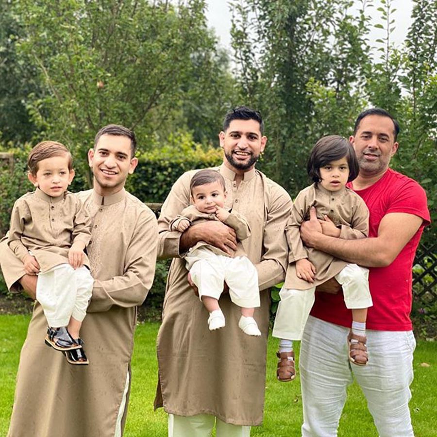 Amir Khan posed with friends and family to celebrate Eid in August