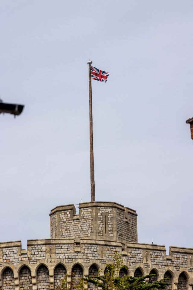 The Union Jack Flag has replaced the Royal Standard Flag to signify that The Queen has left Windsor Castle