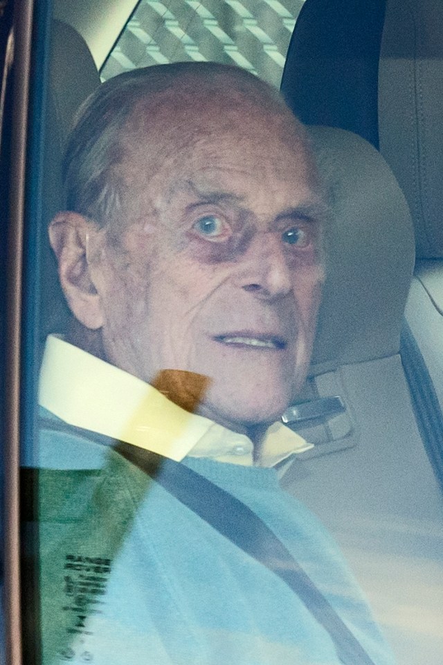 Prince Philip can be seen in the car heading to the RAF base to fly to Balmoral