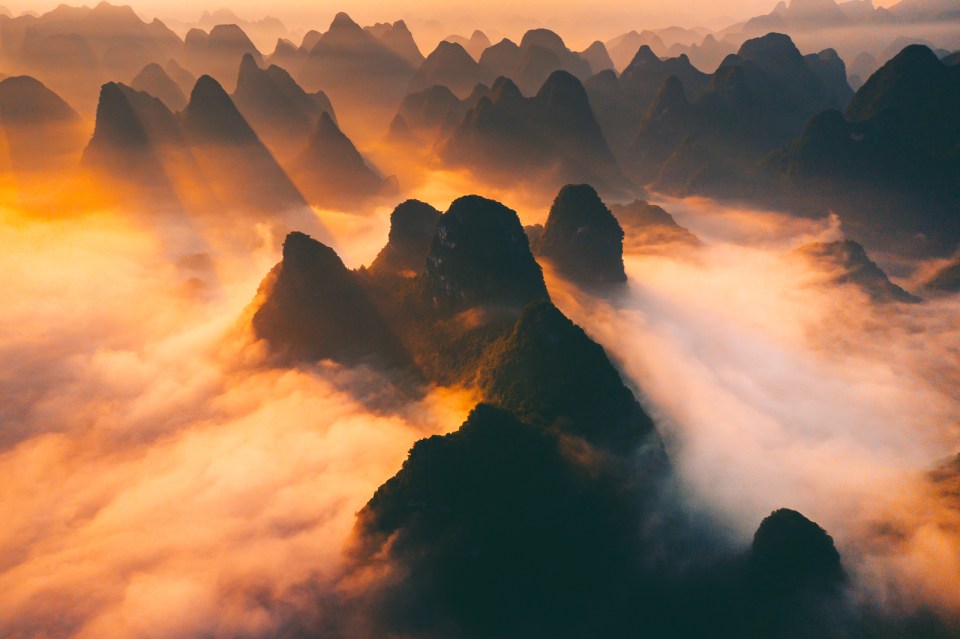 A beautiful bird's-eye view shot in Guilin, China