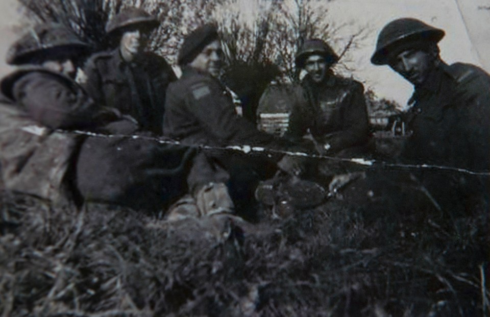 Bob, centre, during a break in the battle of Normandy with the remaining comrades from his platoon