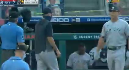 New York Yankees coach Phil Nevin fumed at the umpire