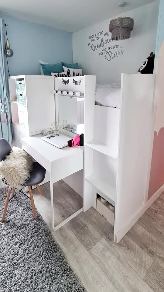 Sharlene's teenager now has a desk and dressing table set up by her bed