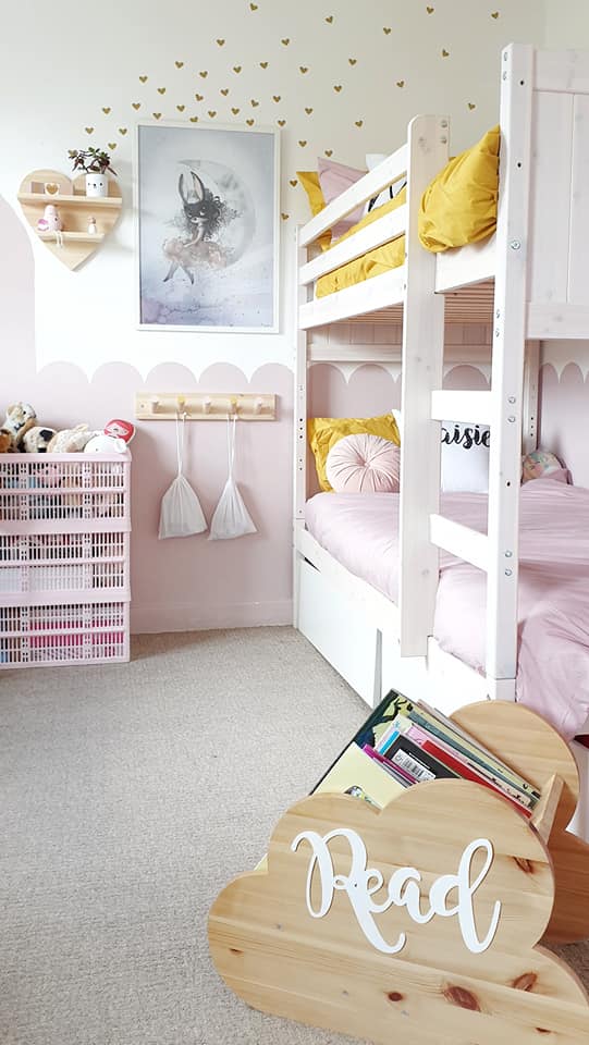 The girls' bunk beds before the transformation