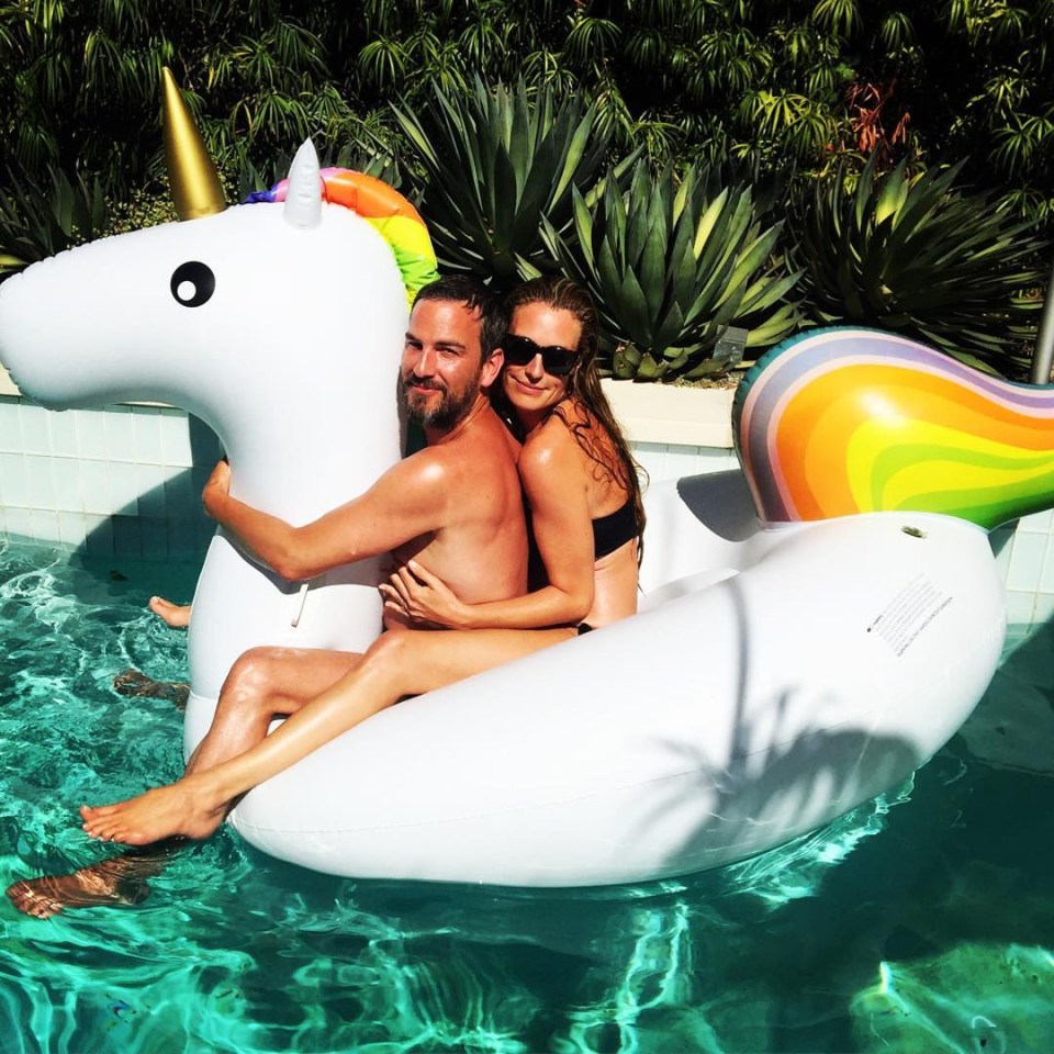 The star on an giant inflatable unicorn in her luxury swimming pool