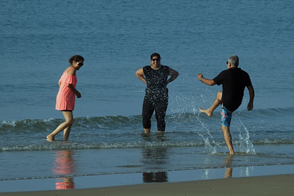 Sun-seekers on Bournemouth beach this morning