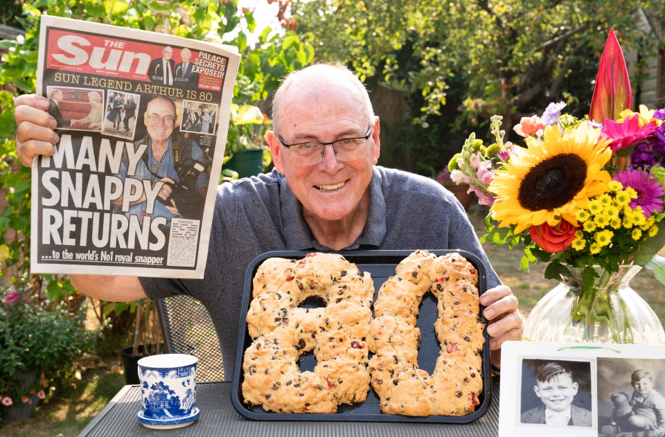 Arthur received a personalised cake and his own front cover of the paper, headlined 'Many Snappy Returns' on his birthday