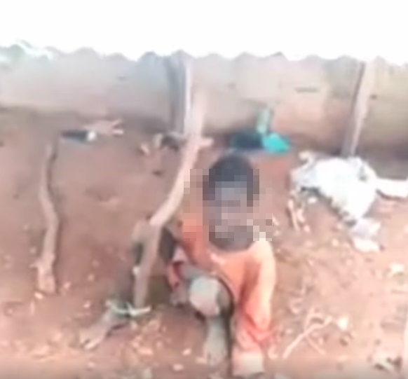 Shameful: the poor boy was found tied to a pole in an outside shed