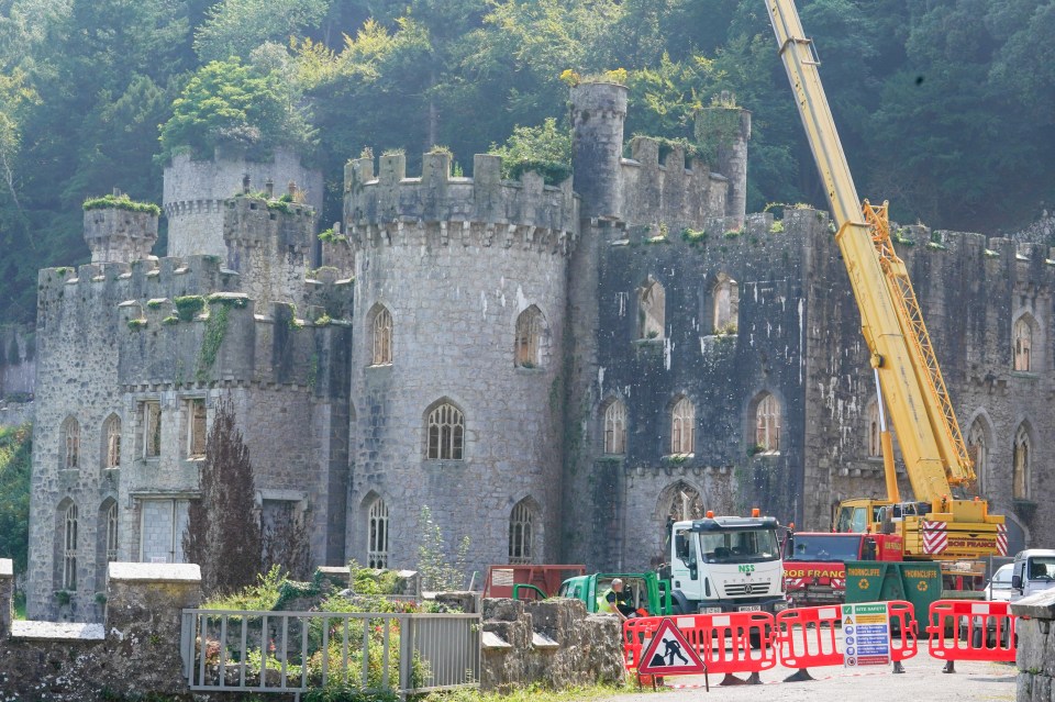 Huge cranes and workers were again spotted in action at the 19th Century castle near Abergele, North Wales