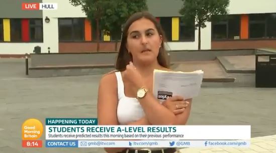 A-level student Megan, from Hull, received A, B, B when she was predicted three As