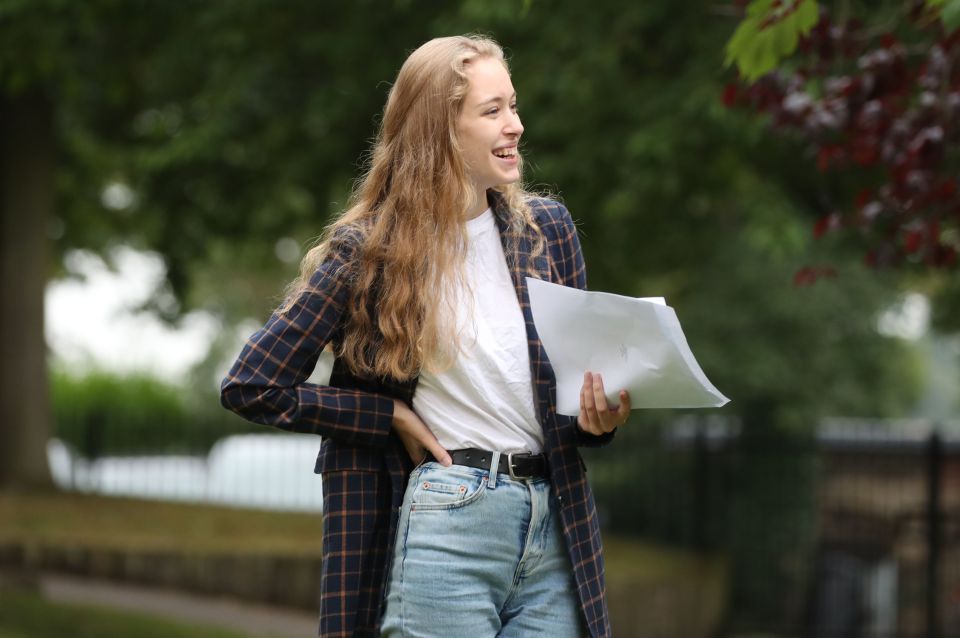 Student Matilda Auty reacts after opening her results