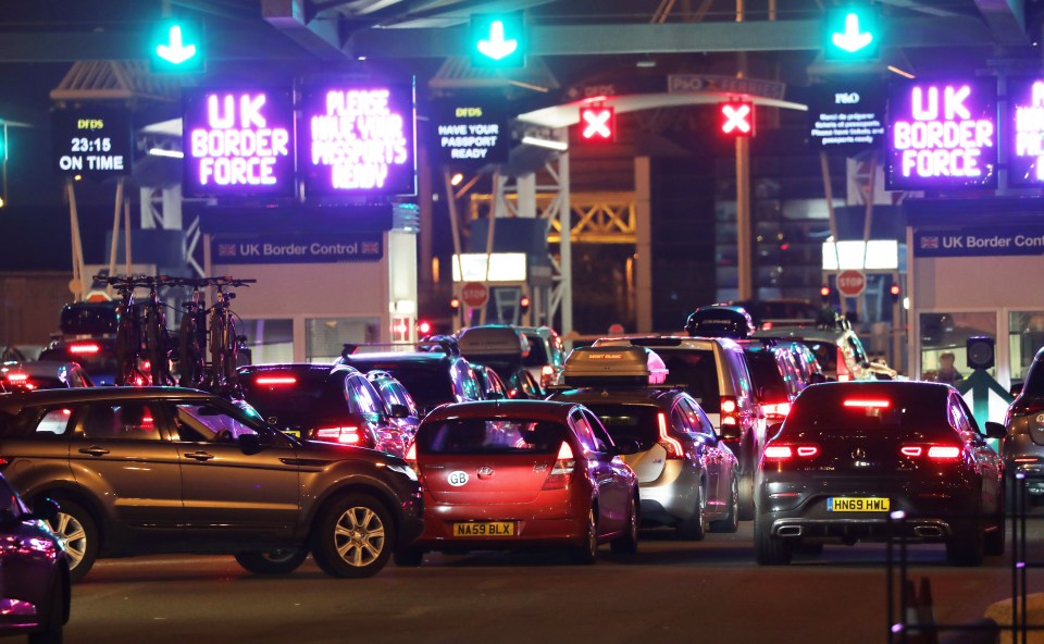 Cars queue bumper to bumper at Calais as Brits scramble to get back to the UK earlier this month