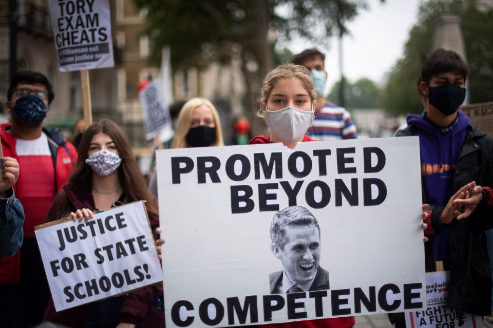 Hundreds of furious students gathered for a protest over the A-level fiasco demanding Gavin Williamson is fired