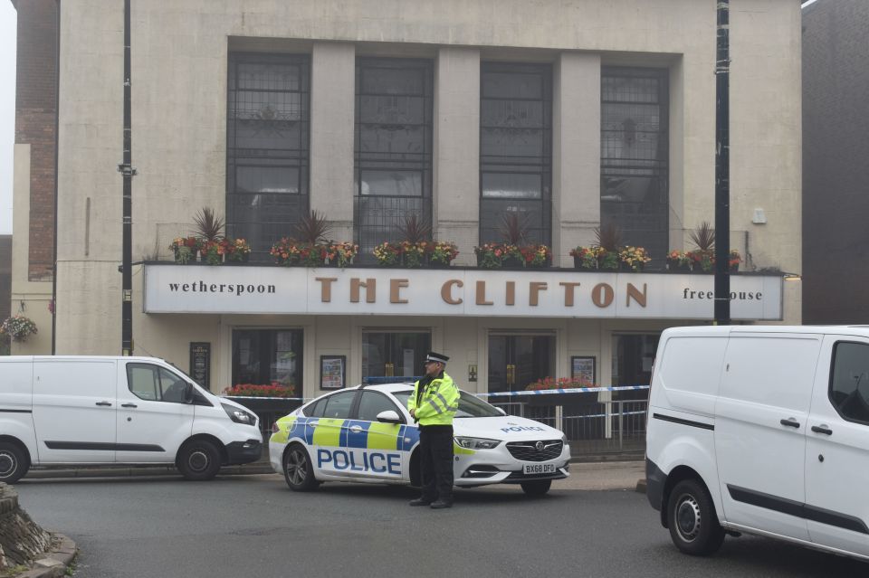 Cops at the scene outside The Clifton pub in Sedgley where the man died