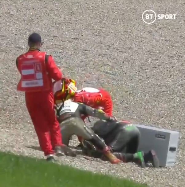 Zarco checks on Morbidelli after the horror crash