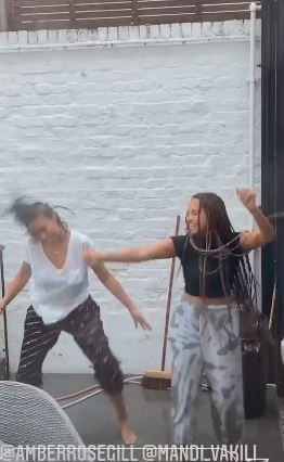 Amber got drenched as she danced with Anna's sister Mandi