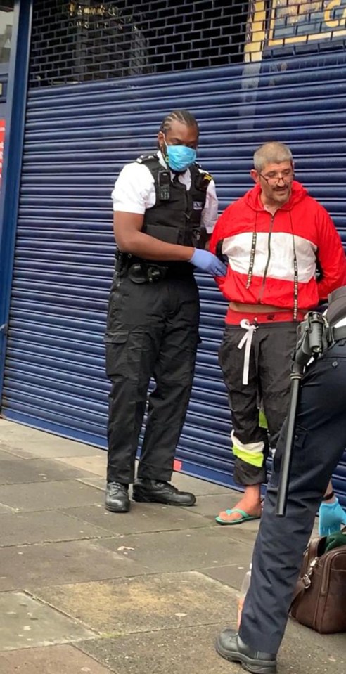 Fawaz was pictured in a scruffy shellsuit and flip-flops as he was handcuffed