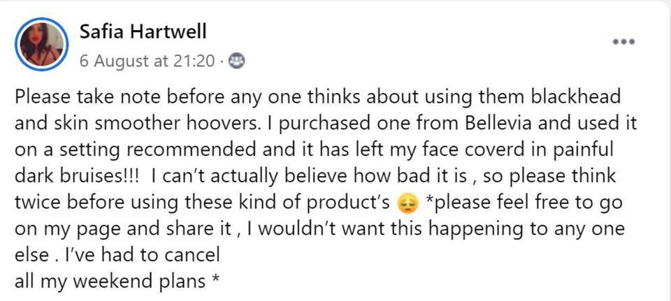 The student posted about her experience with the product on Facebook