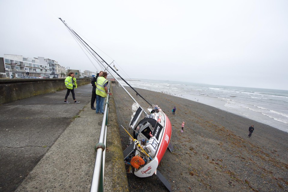 A yacht was snapped from its anchor in at Wherrytown, near Penzance, Cornwall during Storm Ellen this morning<br />
