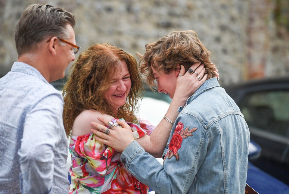 Frankie Brereton got a hug from his mum at Lewes Old Grammar School