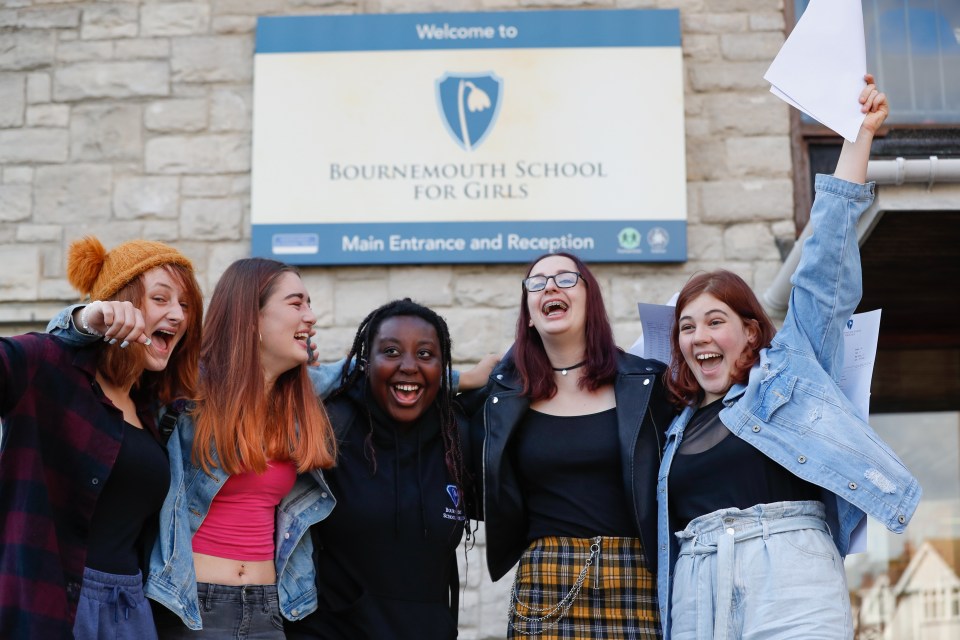 Girls at Bournemouth School for Girls celebrated together as the country's results reached record highs