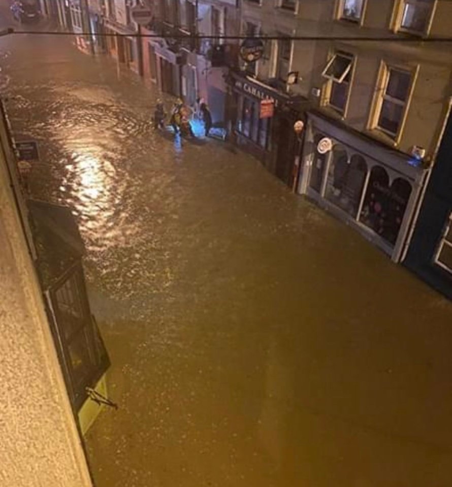 Skibbereen town centre in Cork, Ireland, flooded overnight