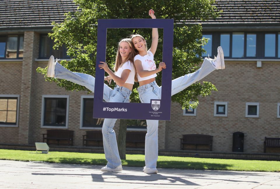 Twins Lucia and Hannah Davies celebrated their results at The Grammar School in Leeds