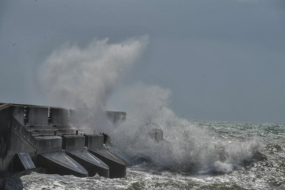 Brighton Marina was buffered by high winds and waves from Storm Ellen