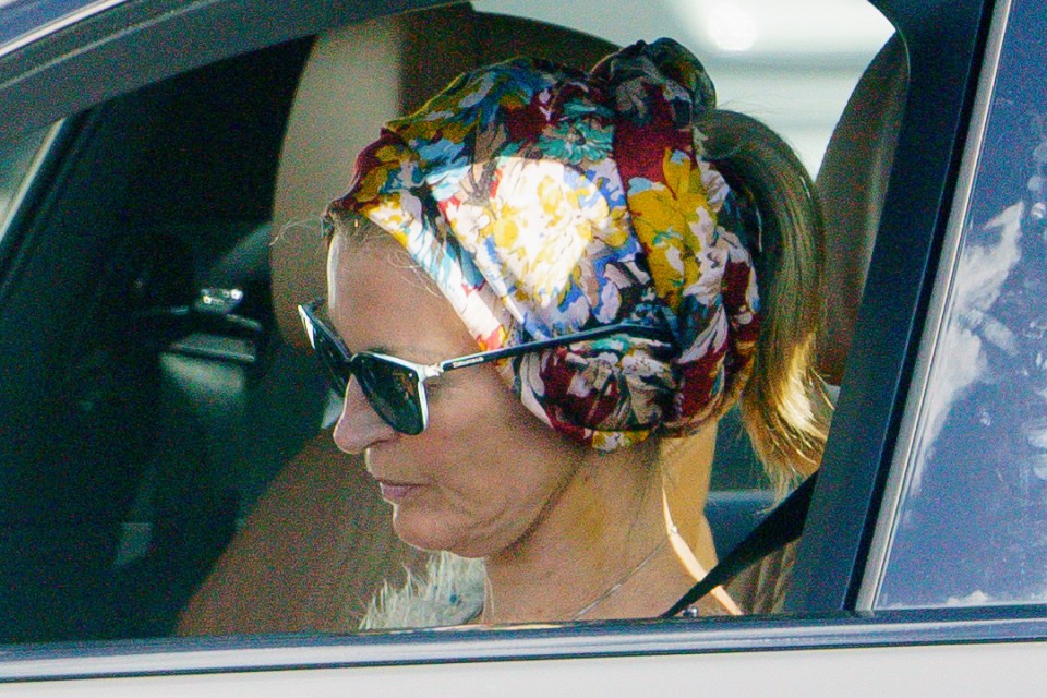 The EastEnders star donned a headscarf and sunglasses while out in Herts