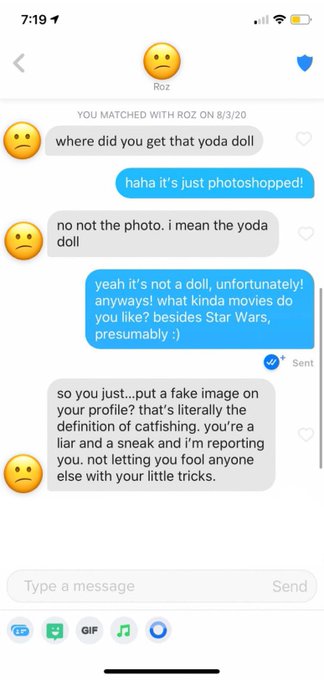 The girl he matched with wasn't too pleased about his use of Photoshop