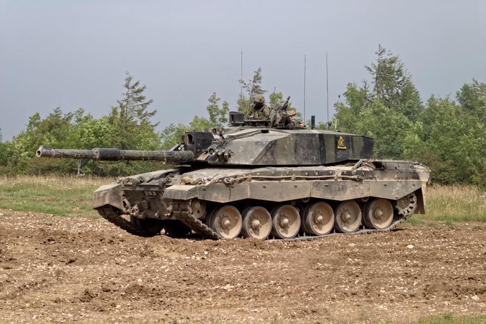 A Challenger 2 on patrol on a training run