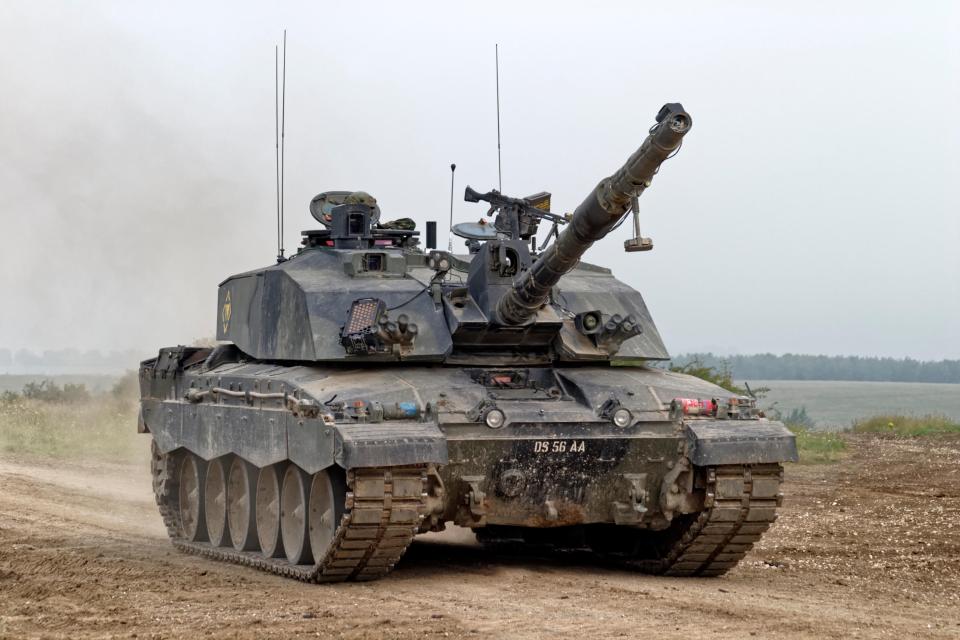 British Army Challenger 2 Main Battle Tank on the Salisbury Plain Military Training Area in Wiltshire