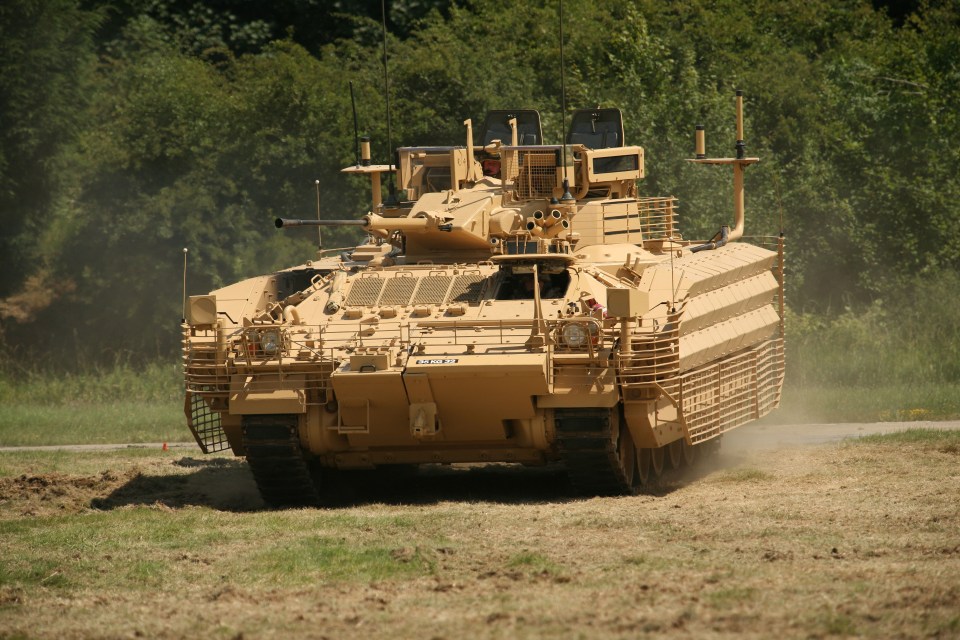 A Warrior armoured carrier and tank used by the British Army