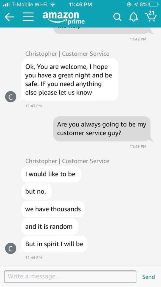 This customer shared a heartfelt farewell with this Amazon employee