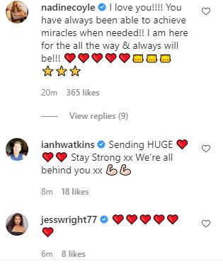 Nadine Coyle, H from Steps and Jess Wright posted messages of support