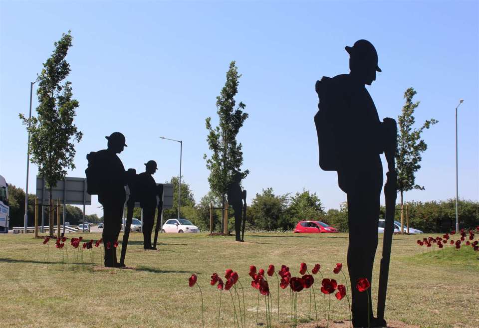 The roundabout features eight Tommy soldier silhouettes