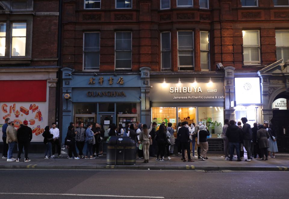 Large queues formed on Shaftesbury Avenue, London, with hunger diners wanting a bargain