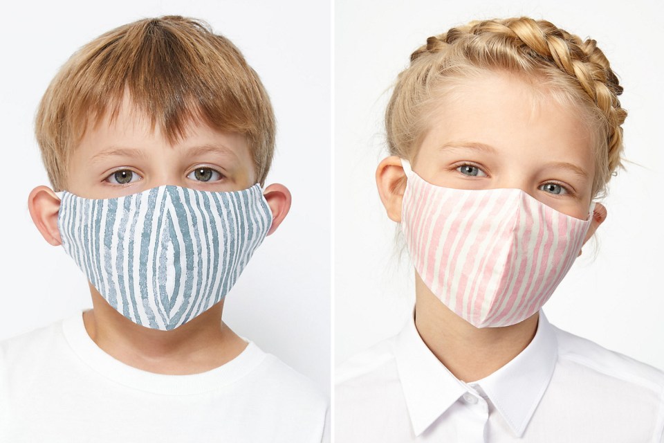 Kids' face coverings are priced at £9.50 for a pack of five