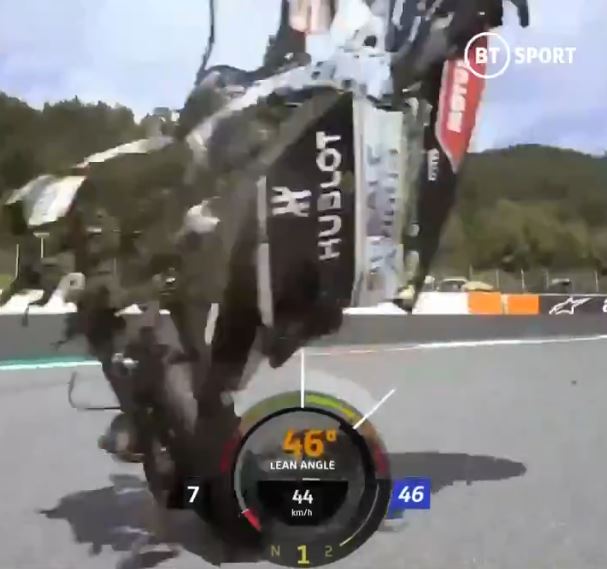 This is Rossi's view as the second of the two bikes flies passed 