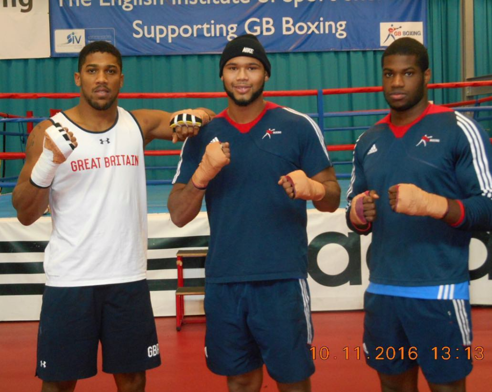 Joshua pictured with amateur heavyweight Frazer Clarke and Dubois in 2016 