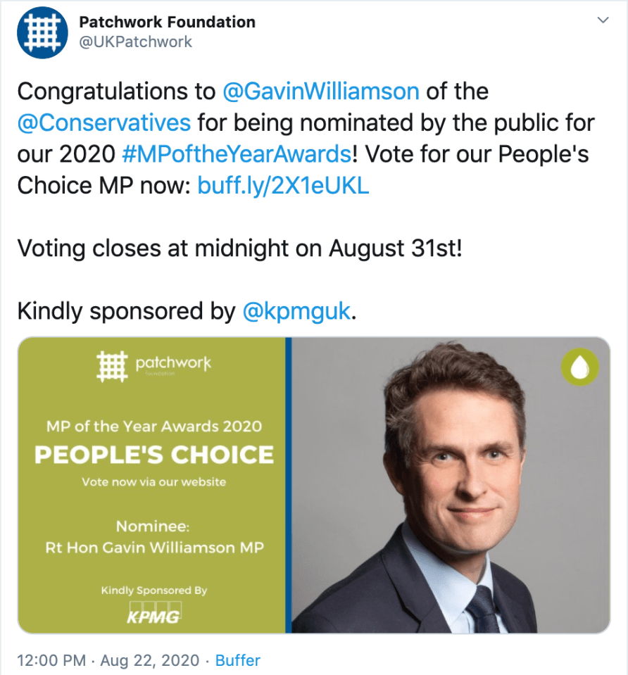 Mr Williamson was nominated for the award despite the chaos