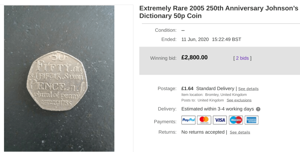 The coin fetched only two bid on eBay and included only a brief description